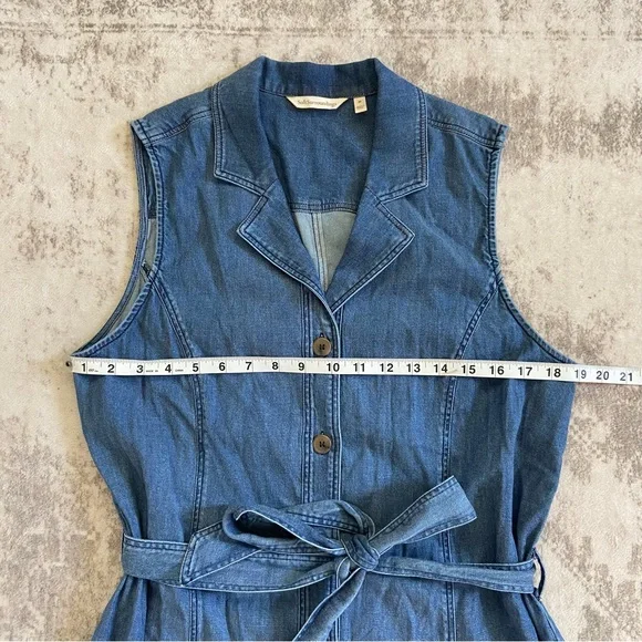 Soft Surroundings Blue Denim Sleeveless‎ Button Up Tie Waist MIDI Dress Medium - Picture 6 of 10